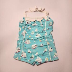 Janie and Jack Infant Baby Girl Sailboat Print Mint Swim Set Sz 18-24